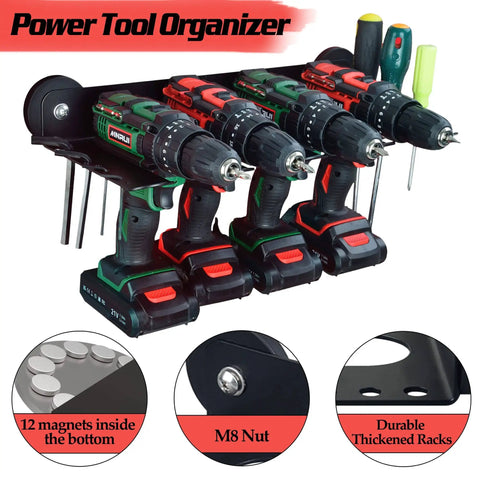 Magnetic Power Tool Organizer Wall Mount Rack With Screwdriver Holder And Removable Tool Rack Heavy Duty Cordless Drill Storage