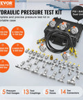 Hydraulic Pressure Test Kit With Five Gauges Thirteen Test Couplings Fourteen Tee Connectors Five Test Hoses And Tough Carrying Case