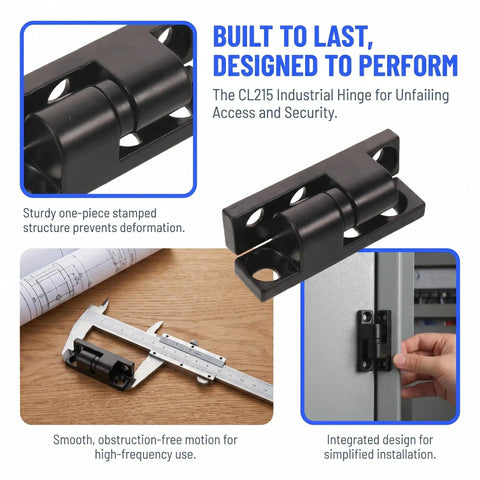 Heavy Duty Barrel Style Cabinet Hinges With Detachable Doors shown with integrated lock mechanism.