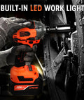Close-up of Heavy Hitter One Half Inch Cordless Impact Wrench with built-in LED light adjusting a lug nut.