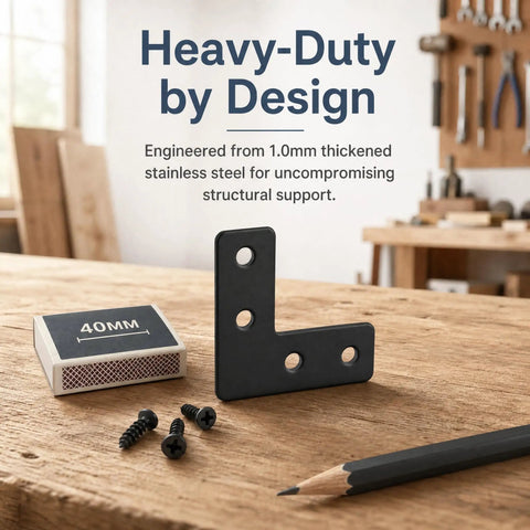 Heavy Duty L Corner Braces 10 Pack With Screws, 1.50 x 2.56 x 0.12 Inch Right Angle Brackets For Cabinet Shelves, wood bench view