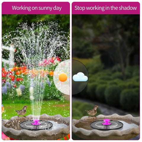 Hot Pink Solar Bird Bath Fountain Pump With 4W Solar Panel, 6.3 Inch High Efficiency Water Pump, 8 Nozzles, garden sunny and shade comparison
