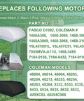 Illustration showing models compatible with Direct Replacement RV Air Conditioner Motor With Capacitor For Coleman Mach RV AC.