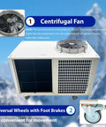 Rock Solid Industrial Air Conditioner Portable Commercial Spot Cooler 220V 61000 Btu 7200W showing centrifugal fan and wheels for mobility.