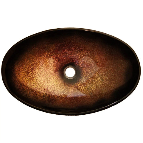Rena Glass Vessel Bathroom Sink Oval Slipper Hand Painted Black And Copper Tones Dope Sleek Look Tempered Glass Above Counter
