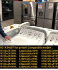 Heavy Duty Washing Machine Drive Belt WH01X24697 displayed next to compatible GE washer models in a retail space.