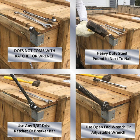 Ratcheting Crowbar Adapter Head Ultra Compact Adjustable Pry Bar Wrecking Bar Fits In Your Toolbox, chrome vanadium, in use with tools.