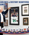 Person admiring Newspaper Display Frame Set Premium Wood With Clear Acrylic Panel Fits 11 By 22 Up To 13 By 24 Newspapers Wall Mount