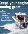Boat using Dual Flow Water Muffs For Outboard Motors, Dockside Ready Double Sided Engine Flush Kit With Hose Adapter
