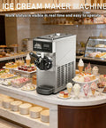 Heavy Duty Commercial Soft Serve Ice Cream Maker 450W Motor Smashes Out 60 Cups Daily on a countertop with desserts.