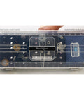 Built Rock Solid Clear Abs Router Bit Storage Organizer Box With Custom Foam Insert And Rechargeable Desiccant Bag To Keep Your Half Inch Quarter Inch And Eight Millimeter Bits Dry In The Workshop, transparent storage box with tools inside.