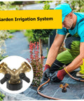 Two Pack Brass Hose Y Splitter With Quick Connect Garden Hose Connector And Water Adapter For Dual Outlets installed in garden