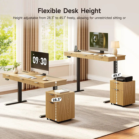 Smooth Operator Electric Standing Desk With Slim File Cabinet 63 Inch Height Adjustable Sit Stand Work Table showcasing 28.3 to 45.1 inch height.