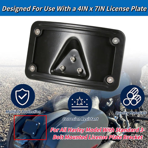 Curved Laydown License Plate Mount With Frame For 4x7 Plates Black Finish Is Designed For 3 Bolt Mount Brackets on motorcycle