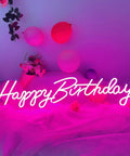 "Pink Happy Birthday Neon Sign With Dimmer For Party Decoration And Bedroom Wall Decor Two Panel 16.5x8 And 23x8 Inches Flexible Mounting"