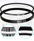 2 Pack Heavy Duty Golf Cart Drive And Starter Belt Kit For DS 1997 And Up And Precedent 2004 And Up With FE290 FE350 Kawasaki OHV Engines Replaces OEM 101916701 Includes Clutch Drive And Starter Belts close-up view showing labeled belts