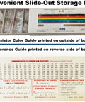 Resistor Kit 365 Piece One Quarter Watt Carbon Film With Color Guide And Reference Guide On Cardboard Storage Box, open view