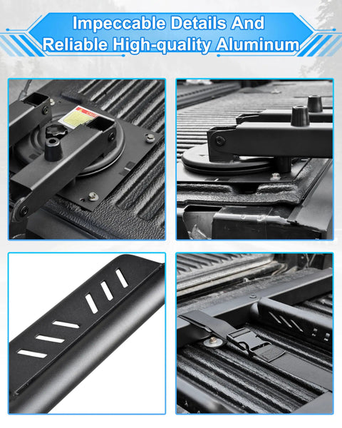 Rotatable Tailgate Ladder For Pickup Trucks, Grab-And-Go Heavy Duty 600 Lb Capacity, Easy Fold Design, Universal Fit For Most Trucks Up To 45 Inch Tailgate Height, Requires 56 Inch Wide Tailgate For Proper Closure, black aluminum mounting hardware
