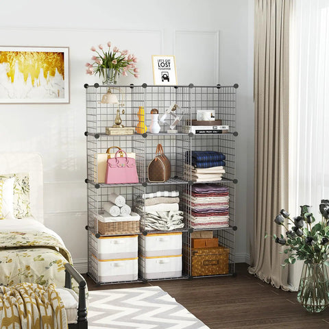 Wire Cube Storage Organizer With Twelve Modular Grids For Home Office And Living Room Large Capacity Cubes 11.8 Inches Each
