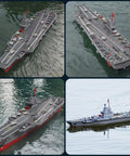 Amped Up Remote Control Warship Boat With 2 4G Link Twin Motor Power floating on water, showcasing detailed build and design features