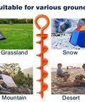 Beefy Heavy Duty Canopy Tent Stakes And Dog Tie Out Stakes Corkscrew Ground Anchors in use on snow, grassland, mountain, desert