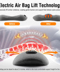 Electric Lumbar Support Pillow with Air Bag Lift Technology showing before and after spine relief for back pain.