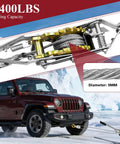 2 Ton 4480 Lbs Come Along Winch With 7 Foot Steel Cable Dual Gear Ratchet Power Puller details with Jeep illustration in snowy landscape