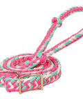 Braided Nylon Barrel Reins 1/2 Inch By 8 Feet With Flat End Easy Grip Knots Nickel Plated Conway Buckle Bit Ends Pink White Mint Sparkle