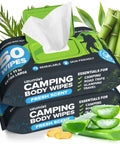 XL Camping Body Wipes No Rinse For Outdoors, Full Body Cleaning Wipes For Men And Women With Aloe, 100 Count packaging