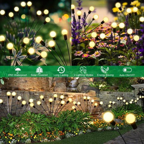 Upgraded Solar Firefly Lights 4 Pack Outdoor Waterproof 8 LED Starburst Swaying Lights For Yard Patio Decor at night