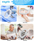 Go To Lighted Desk Magnifier With Clamp And Heavy Base, USB C Rechargeable, shown in use for sewing, nail care, reading, and repairing