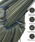 Ultra Lightweight Camping Hammock Underquilt For 3 Season Insulation In OD Green 1 Oz 20D Nylon Shell Synthetic Silk Fill