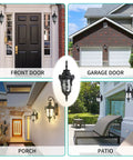Outdoor Wall Light Fixtures Black Finish With Hammered Glass Shade 16.93 Inch Height Exterior Lantern Waterproof Sconce at different entrances.