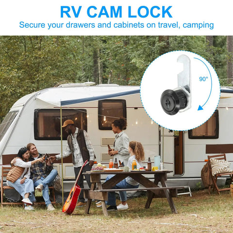 Tough As Nails Cam Lock Set With Keys For Cabinets Drawers Toolbox And Mailbox Top Shelf Zinc Alloy security hardware in RV setting.