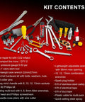 Compact Trail Saver Motorcycle Tool Kit With Axle Wrench 22mm And 27mm Puncture Repair Kit Quality CRV Hand Tools shown unpacked