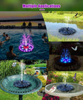 Upgraded Solar Fountain For Garden Pond And Bird Bath With 60 LED RGB Lights 7 Nozzles And 4 Fixers Built In 4000mAh Battery