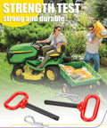 Half Inch Trailer Hitch Pin And Clip With Rubber Coated Red Handle Built Tough For Towing And Quick Release displayed with lawn mower towing trailer