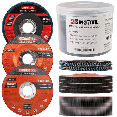 27 Piece Angle Grinder Wheel Set With 20 Cutting Wheels, 5 Grinding Wheels And 2 Flap Discs For Four Point Five Inch Grinders