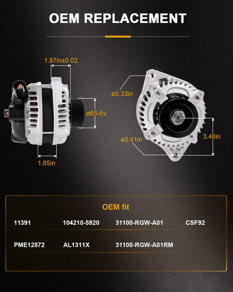 Beast Mode Alternator Replacement for Honda Odyssey 2008 2010 and Acura TSX TL RL ZDX 2009 2014 Fits OEM 11391 31100 RGW A01 RM