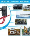 Heavy Duty 12AWG Waterproof Inline ATO ATC Blade Fuse Holder With Secure Cover For Cars Trucks And Boats installation range graphic