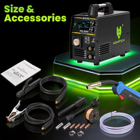 200 Amp Aluminum MIG Welder Dual Voltage 110V And 220V with accessories, gun, cables, and LED display