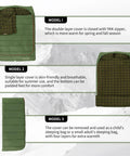 Three views of Double Wide Flannel Sleeping Bag For Two With Pillows, All Seasons Camping Gear with different layer configurations.