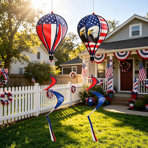 All American Patriotic Wind Spinner Duo For Yard And Garden Decor With Flag And Bald Eagle Designs 2 Pack Outdoor Hanging Spinners