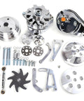 Small Block Chevy SBC Pulley And Bracket Kit With Power Steering And Aluminum Long Water Pump Front Drive components layout