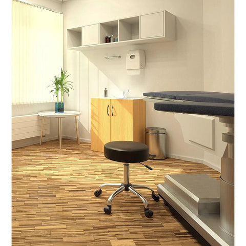 Antimicrobial Vinyl Medical Spa Stool Black With Round Armless Design And Easy Gas Lift Height Adjustment in clinic room