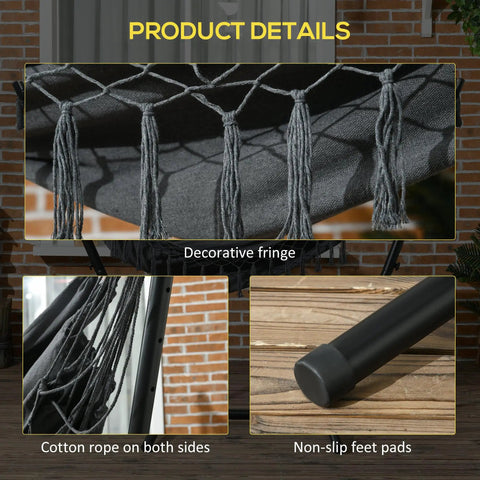 Patio Hammock Chair With Stand For Outdoor Chill And Cozy Lounging Heavy Duty Hanging Swing With Boho Tassels Detail