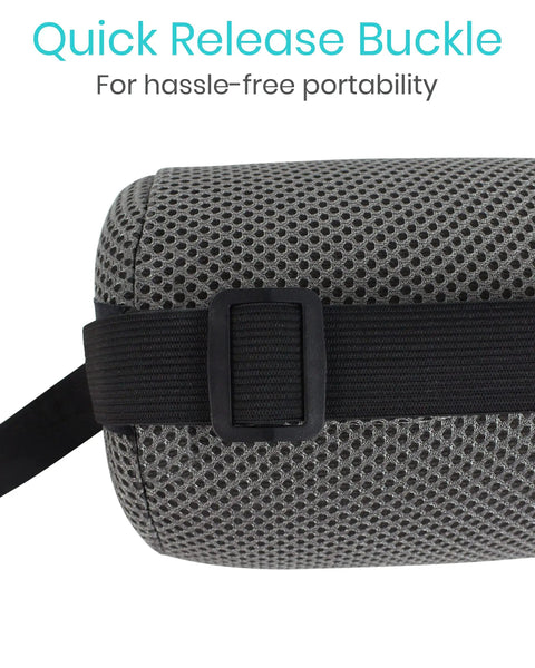Get Your Back Swayin Cool With This Epic Firm Lumbar Roll Pillow For Pain Relief showing gray mesh quick release buckle.