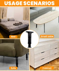 Built Tough As Nails Adjustable Bed Support Legs Six Pack Heavy Duty Telescopic Center Stands shown under bed, sofa, small table, and cabinet.