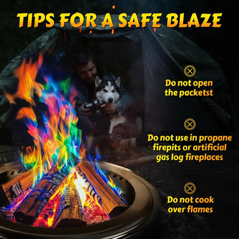 Color Changing Fire Packets for Campfires and Fire Pits 12 Pack Lit Rainbow Flames Safe Wood Compatible Indoor Outdoor