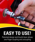 Heavy Duty Quick Release Grease Coupler XL for 1 8 NPT Fittings, Hands Free Latching, shown in use on machinery